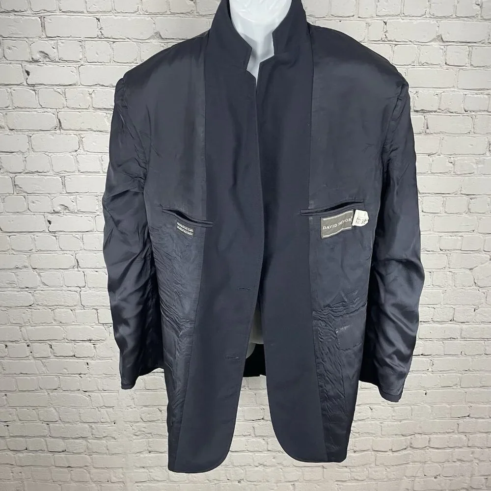 David Taylor Navy Wool Blend 2 Gold Button Vented Blazer Sport Coat Size 46L